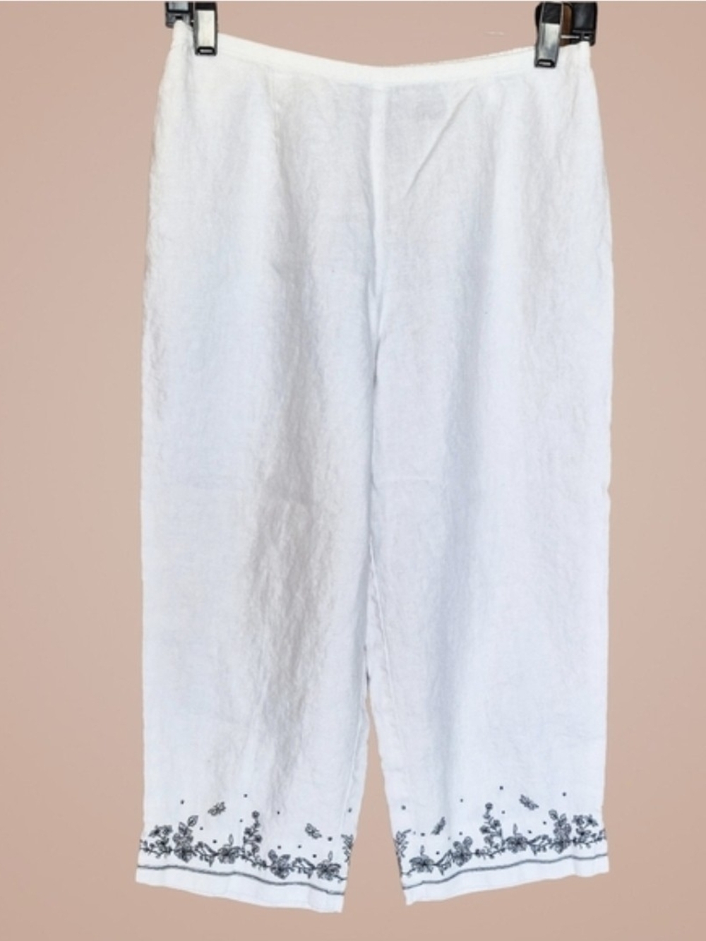 Norton McNaughton Petites PL White 100% Linen Floral Capri Pants